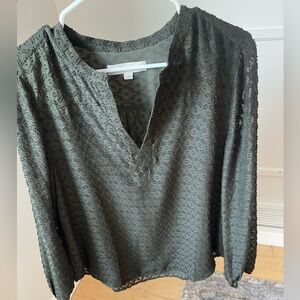 LOFT Olive Green Textured Long-Sleeved Blouse